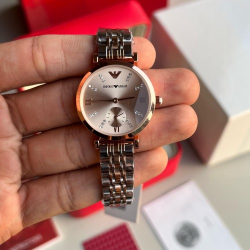 Emporio Arman I Women Two Tone Pink Dial Diamond Edition