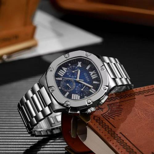 Guess Square Chronograph Silver Blue