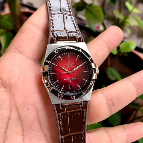 Omega Constellation Co Axial Silver Maroon Dial