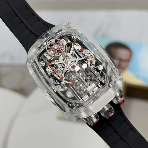 Bugatti Chiron Sapphire Clear Case Black Strap