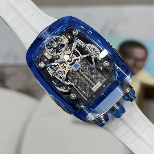 Bugatti Chiron Sapphire Blue Case White Strap