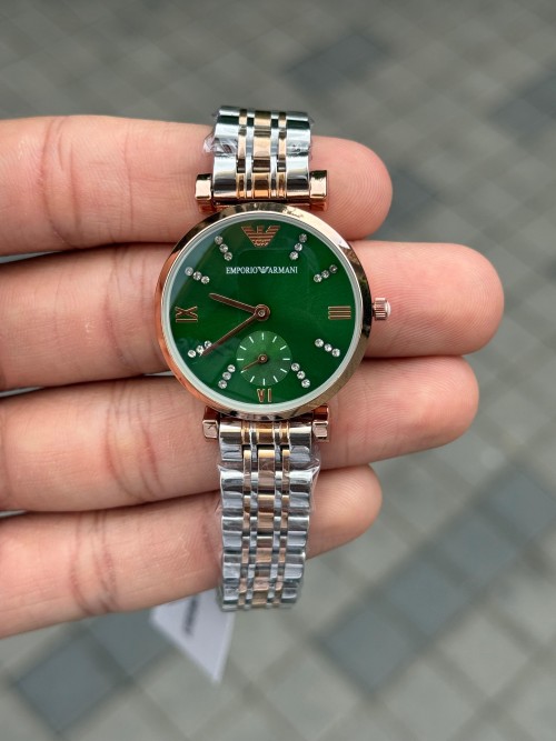 Emporio Arman I Women Two Tone Green Diamond Edition