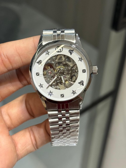 GUCC I G TIMELESS AUTOMATIC SKELETON SILVER WHITE