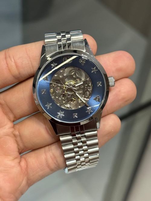 Alternative view of GUCC I G TIMELESS AUTOMATIC SKELETON SILVER BLUE