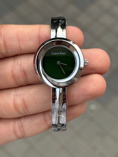 Calvin Klei N Twisted Bezel Women Silver Green
