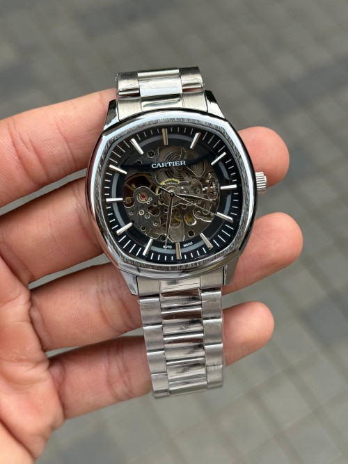 Cartie R Square Skeleton Automatic Silver Black