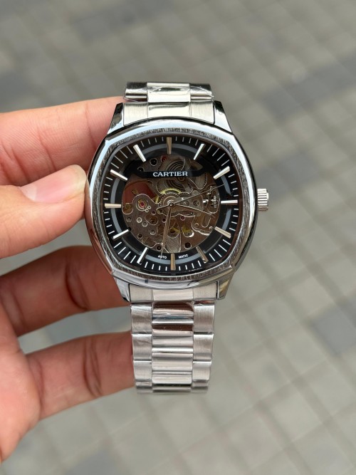 Alternative view of Cartie R Square Skeleton Automatic Silver Black