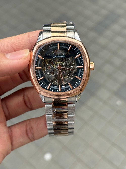 Alternative view of Cartie R Square Skeleton Automatic Rose Two Tone Black Dial