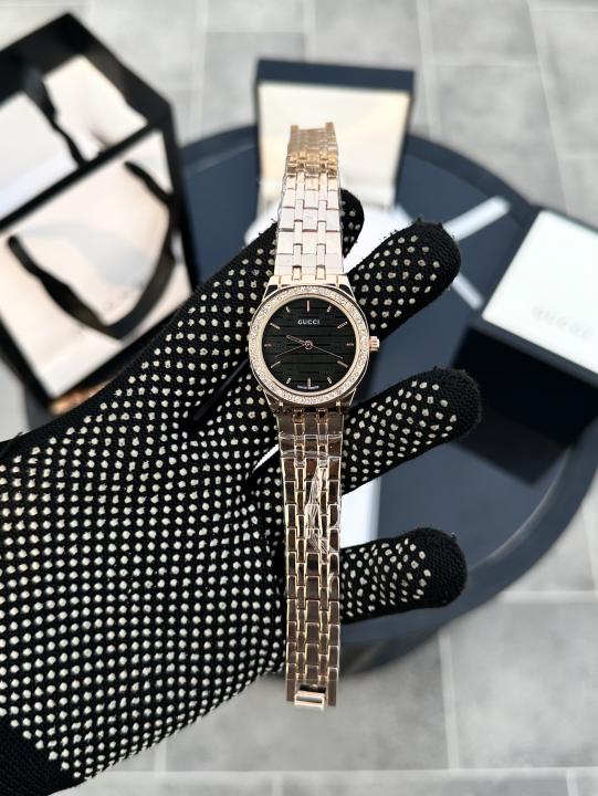 Gucci Women Diamond Rosegold Black Dial