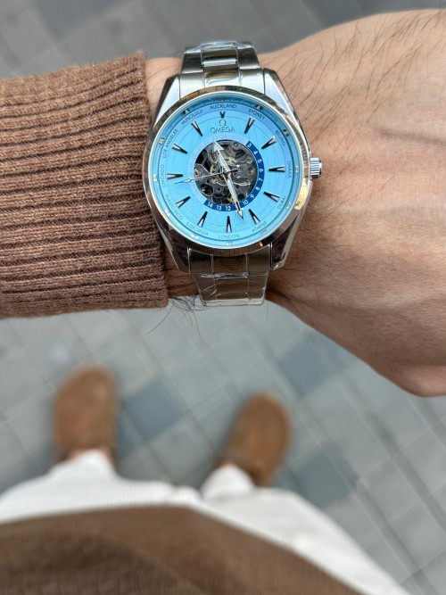 Omeg A Sea Master Aqua Terra World Timer Automatic Silver Tiffany Stainless Steel