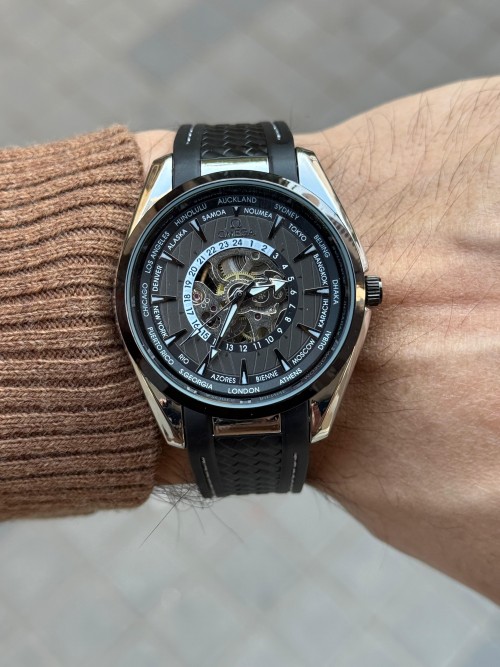 Omeg A Sea Master Aqua Terra World Timer Automatic Black Silicone