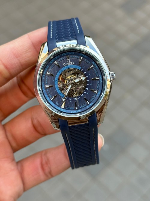 Omeg A Sea Master Aqua Terra World Timer Automatic Blue Silicone