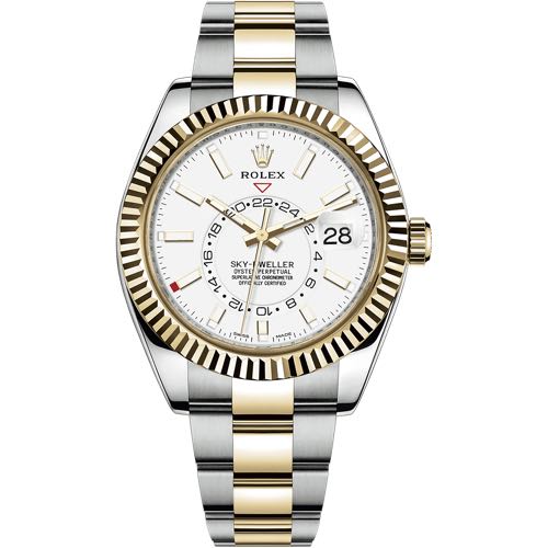 Rolex Sky Dweller Silver Gold White Dial Oyster Strap