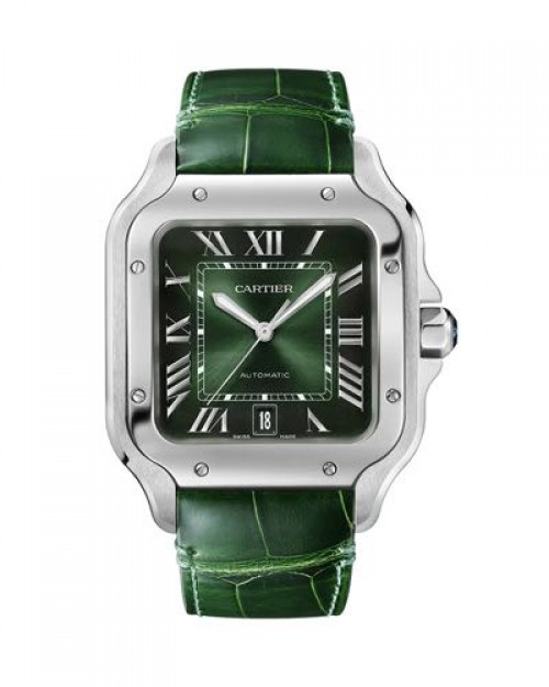Cartier De Santos Leather Strap Green Dial