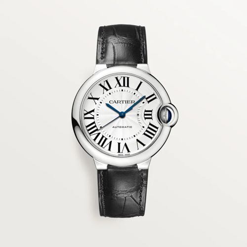 Cartier Ballon Bleu Gents Silver Black Leather