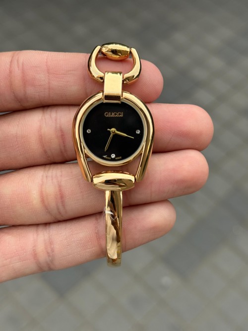 Gucc I Horsebit Women S Gold Black