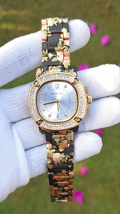 BRUBERRY Flower Print Metal Watch AT397