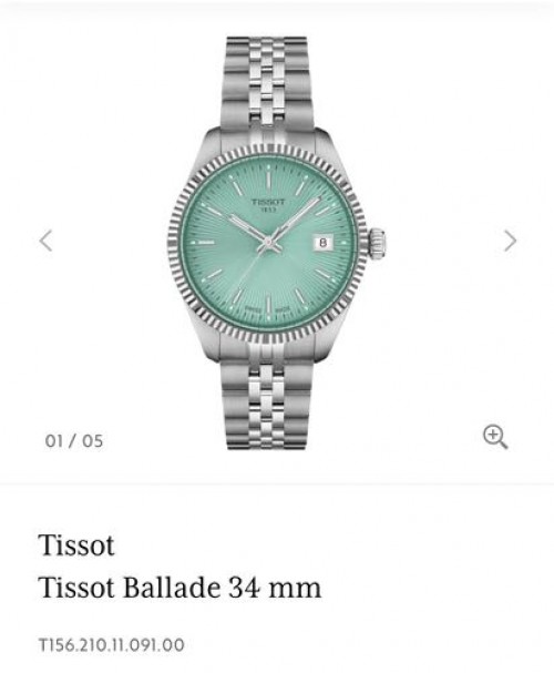 Tissot Ballade 34 Mm Silver Tiffany Green Authentic Store Quality With OG Box