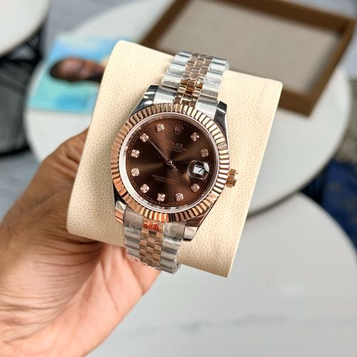 Rolex Date Just 41MM Two Tone Pearls Brown Dial