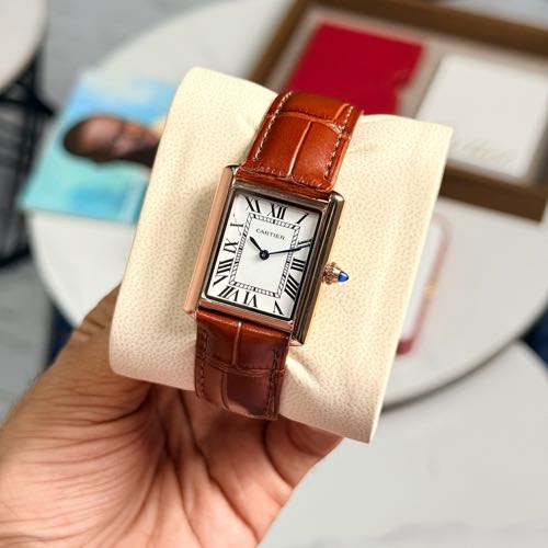 Tank Must De Cartier Unisex Rosegold Brown Strap