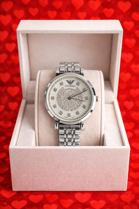 EMPORIO ARMANI WOMEN SILVER WHITE DIAMOND DESIGN DIAL 347