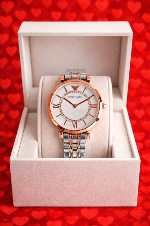 EMPORIO ARMANI WOMEN TWOTONE WHITE ROUND DIAMOND DIAL 347