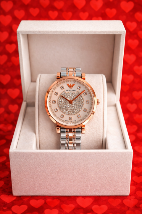 EMPORIO ARMANI WOMEN TWOTONE DIAMOND DESIGN ROUND DIAL 347