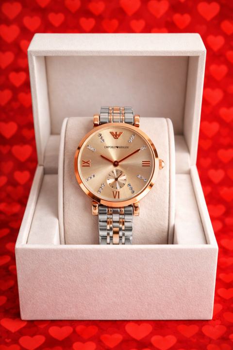 EMPORIO ARMANI WOMEN TWOTONE PINK ROUND DIAL 347