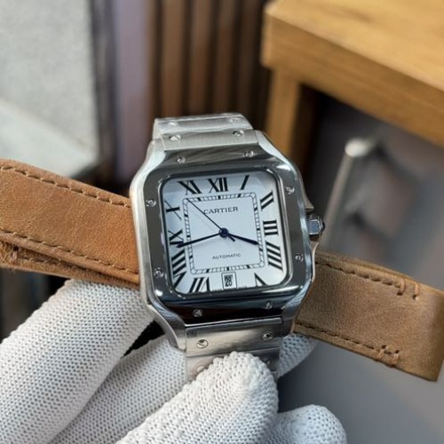 Alternative view of Cartier Santos White Dial With Extra Strap