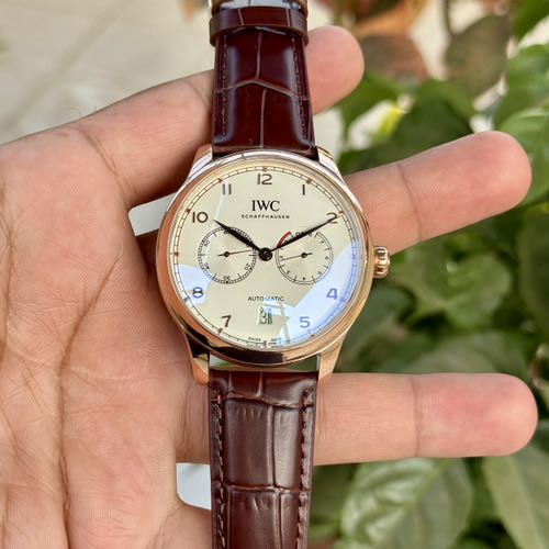 IWC Portugieser Power Reserve Brown Rose Gold White Dial