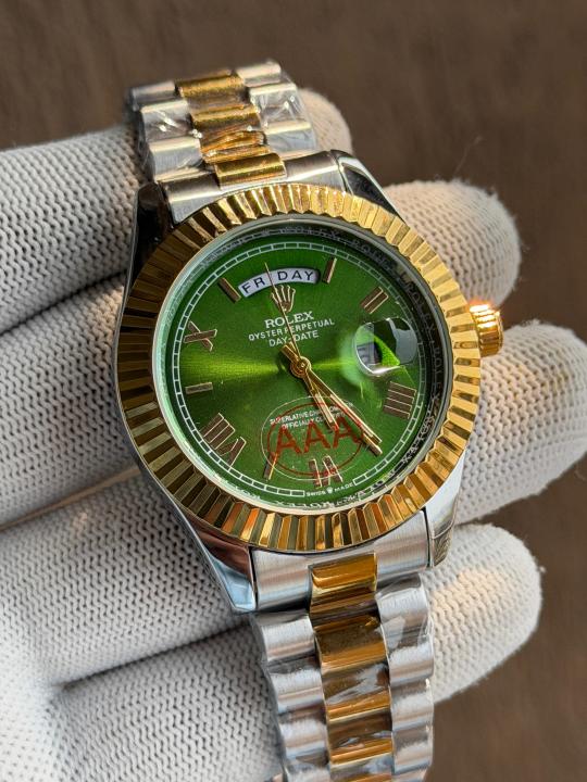 ROLEX DAYDATE GOLD TWOTONE GREEN ROMAN DIAL AT299