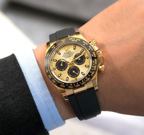 ROLEX Daytona Gold Black Chronograph Rubber Strap