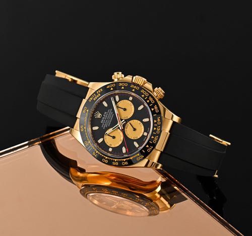 ROLEX Daytona Black Gold Chronograph Rubber Strap