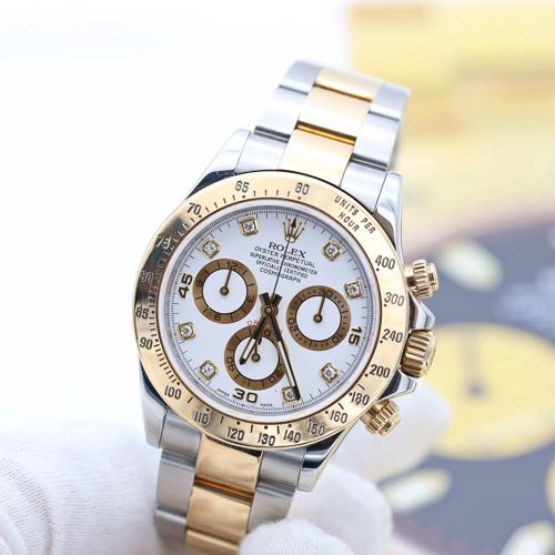 Rolex Daytona Silver Gold White Dial Diamond Initials