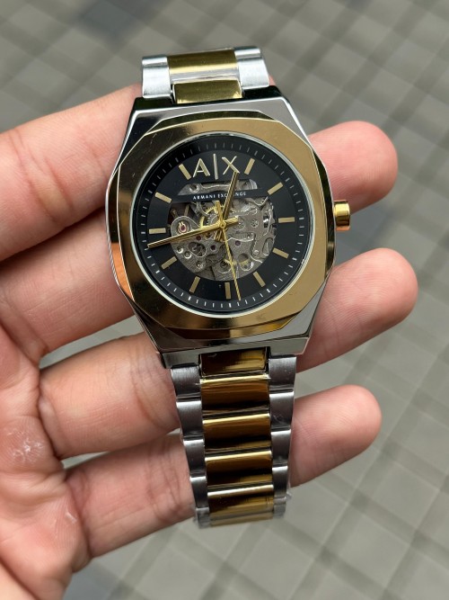 Arman I Exchange Skeleton Square Open Machine Gold Two Tone Black Dial