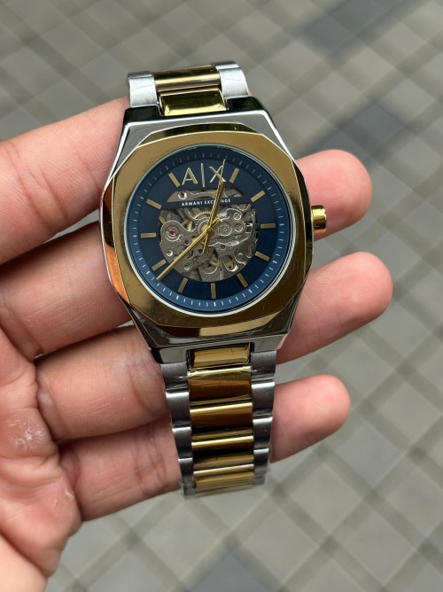 Arman I Exchange Skeleton Square Open Machine Gold Two Tone Blue Dial