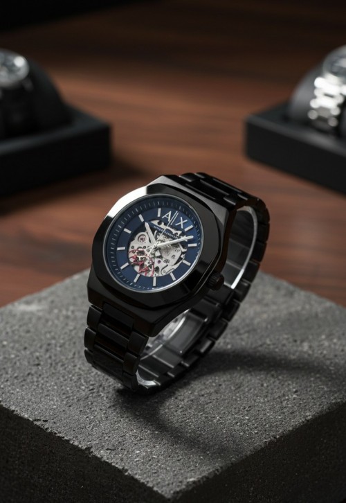 Arman I Exchange Skeleton Square Open Machine Black Blue Dial