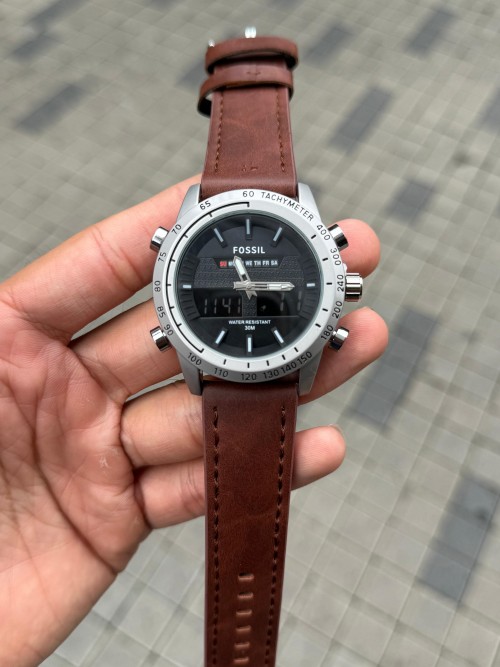 Alternative view of Fossi L Dual Time Silver Black Brown Belt