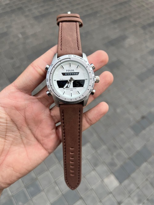 Alternative view of Fossi L Dual Time Silver White Brown Belt