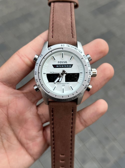 Fossi L Dual Time Silver White Brown Belt