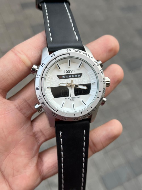 Alternative view of Fossi L Dual Time Silver White Black Belt