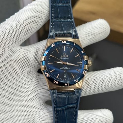 Alternative view of OMEGA Constellation Rose Gold Blue Dial Leather Strap