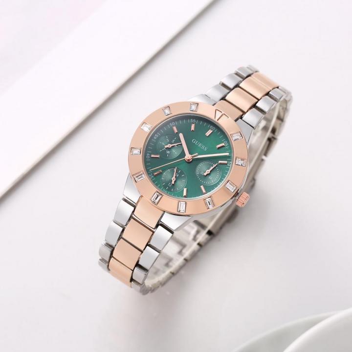 Guess Women Chronograph Rosegold Two Tone Green