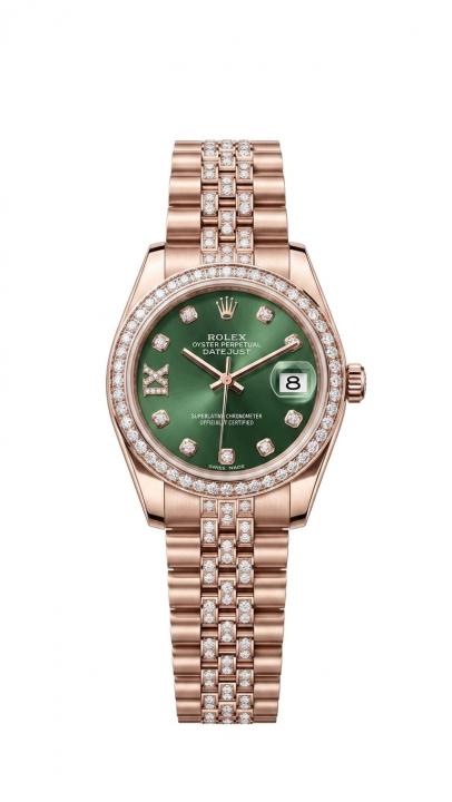 Rolex Women Date Only Rosegold Green