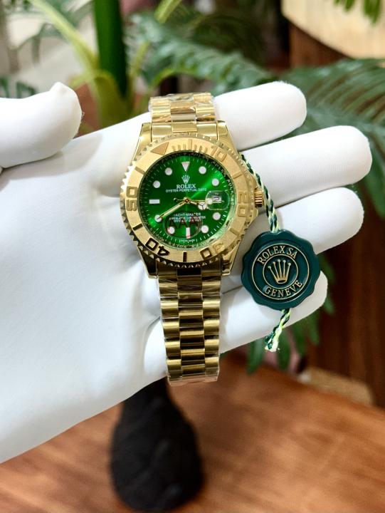 Rolex Mens Yatch Master Chain Gold Green
