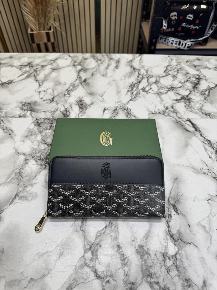 Goyar_d Signature Chevron Zip Around Long Wallet With Box (Black) (AAA60017)