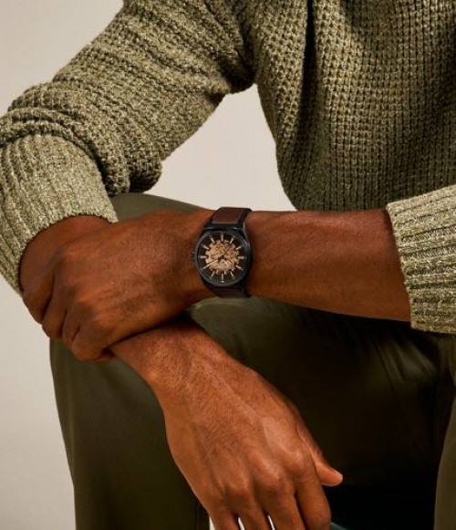 FOSSIL EVERETT LEATHER BROWN AUTOMATIC