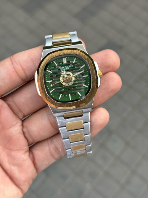 Patek Phillip E Nautilus Automatic Skeleton Gold Two Tone Green