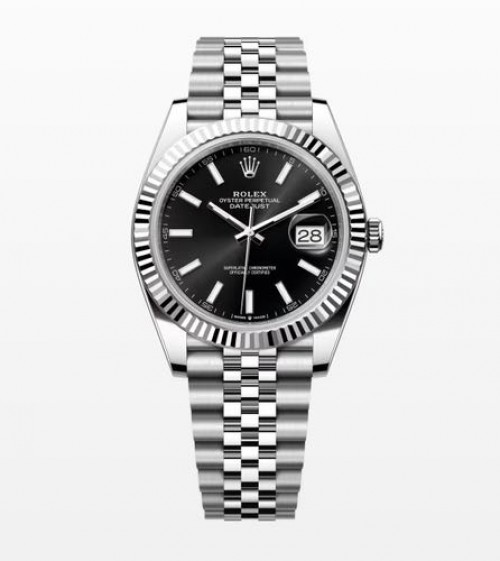 Rolex Date Just 41 Silver Black Dial Semi ETA