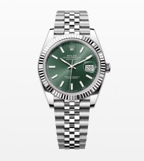 Rolex Date Just 41 Silver Mint Green Dial Semi ETA